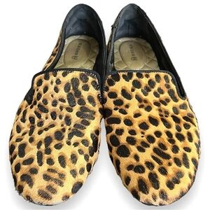 Birdies “The Starling” Cheetah Print Calf Hair Smoking Slipper, Size 7.5
